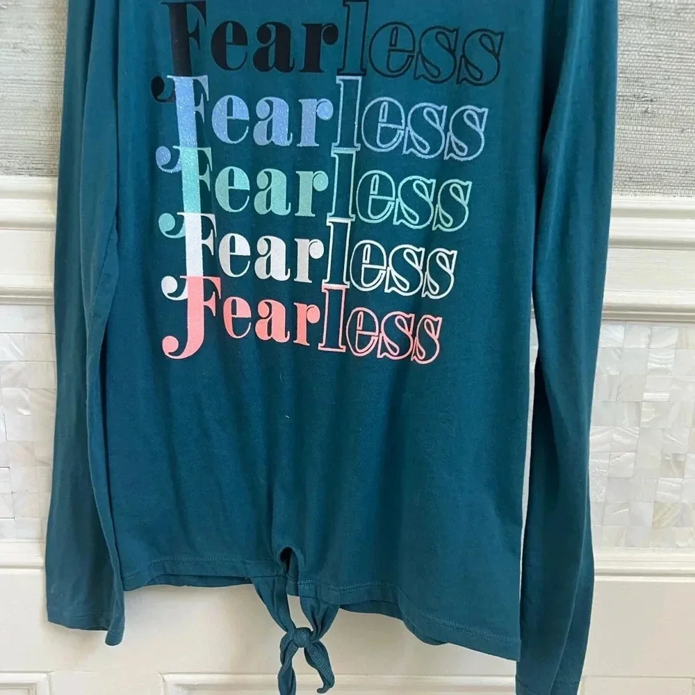Justice girls 10 long sleeve tie front tee top blue fearless Taylor swift